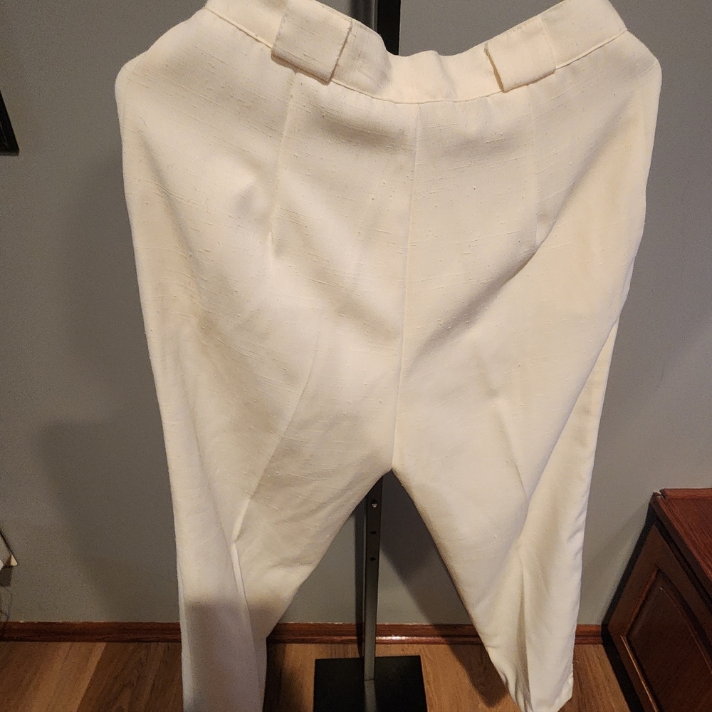 Womens Cream Vintage Dress Pants -‎ Classic Tailored Trousers